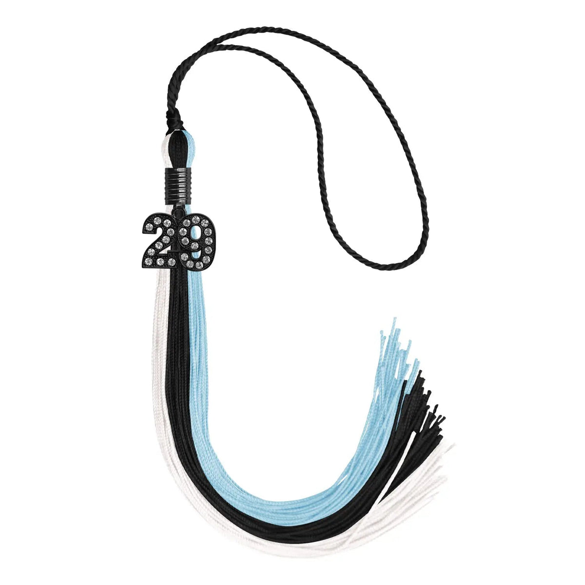 Black/Light Blue/White Graduation Tassel with Black Bling Charm - Endea Graduation