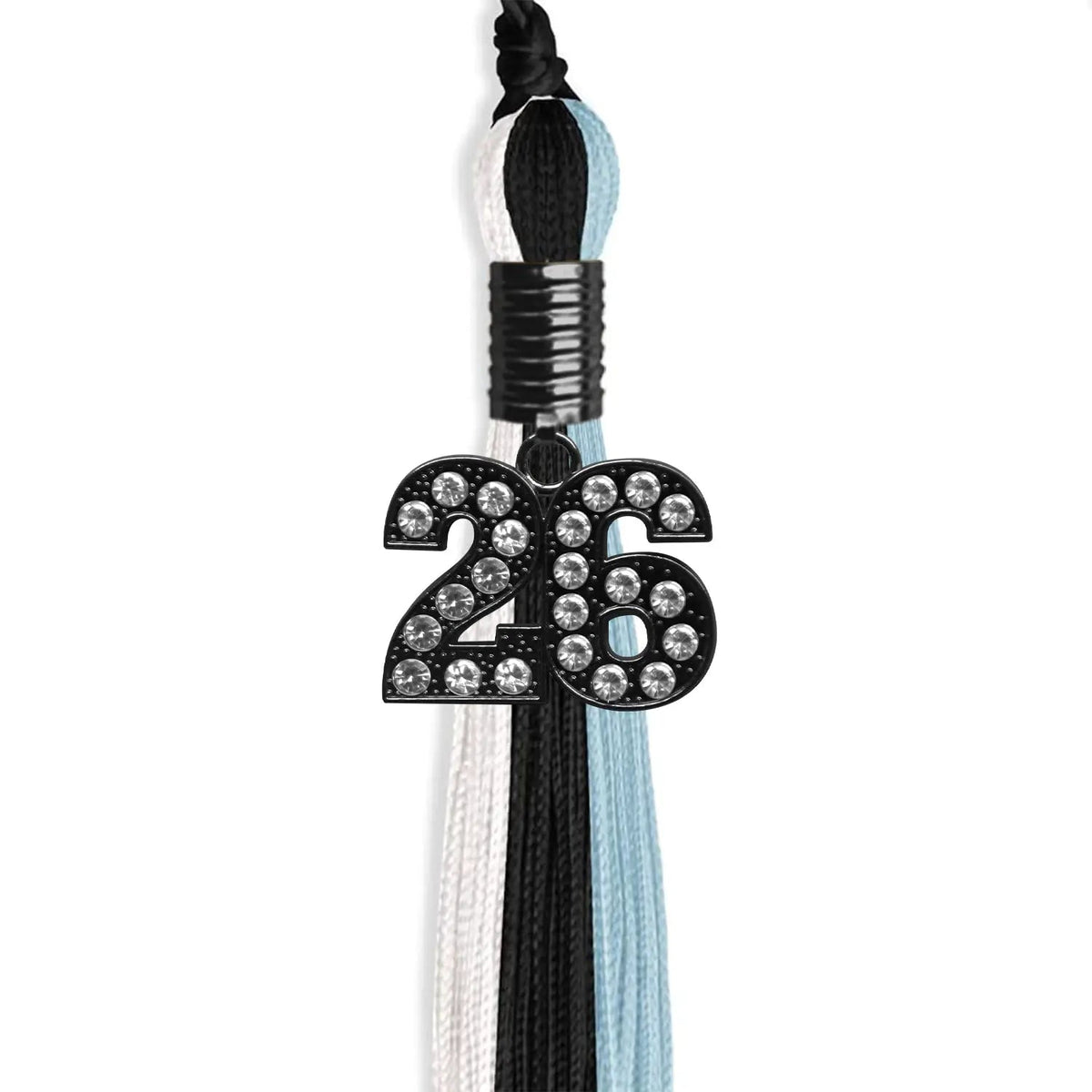 Black/Light Blue/White Graduation Tassel with Black Bling Charm - Endea Graduation