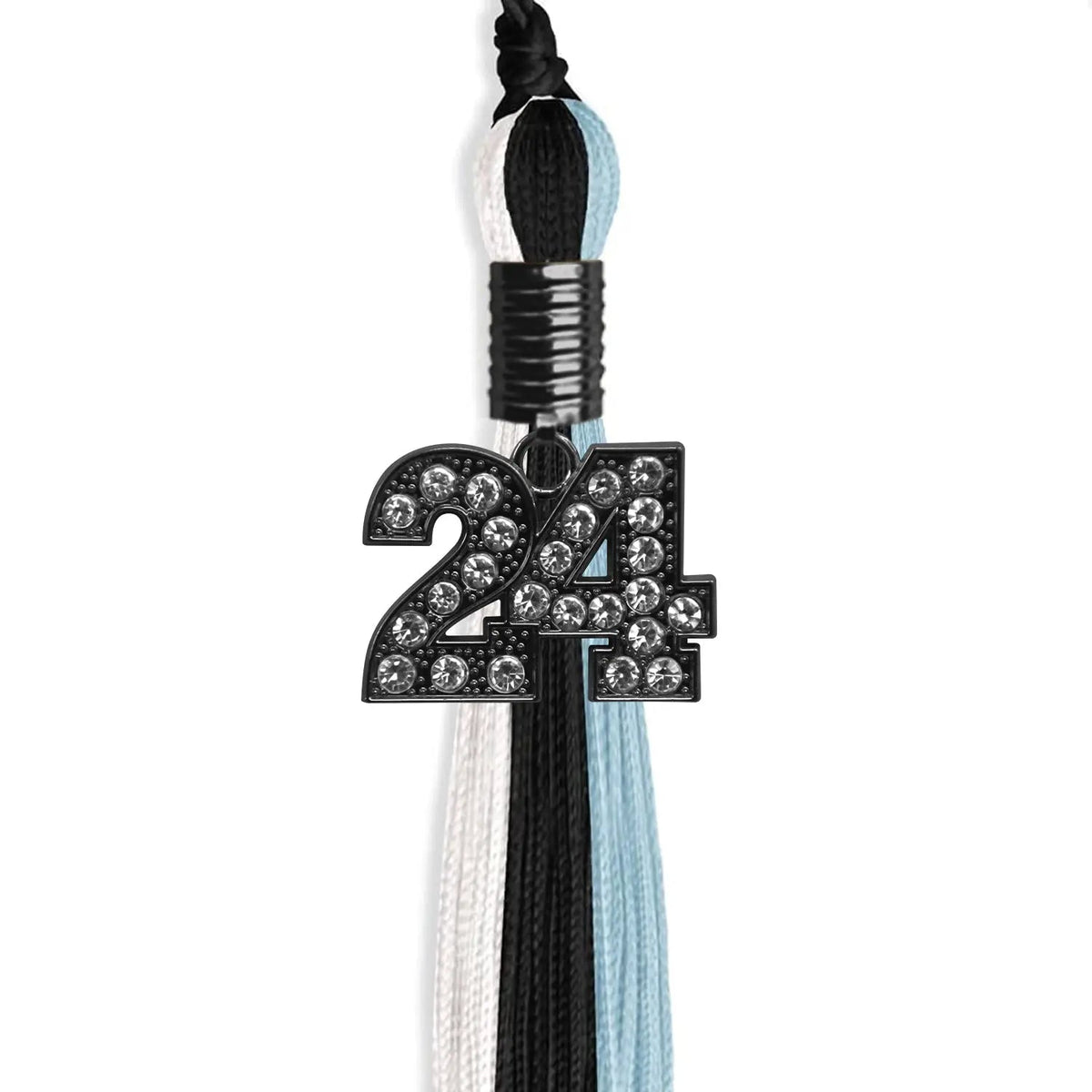 Black/Light Blue/White Graduation Tassel with Black Bling Charm - Endea Graduation