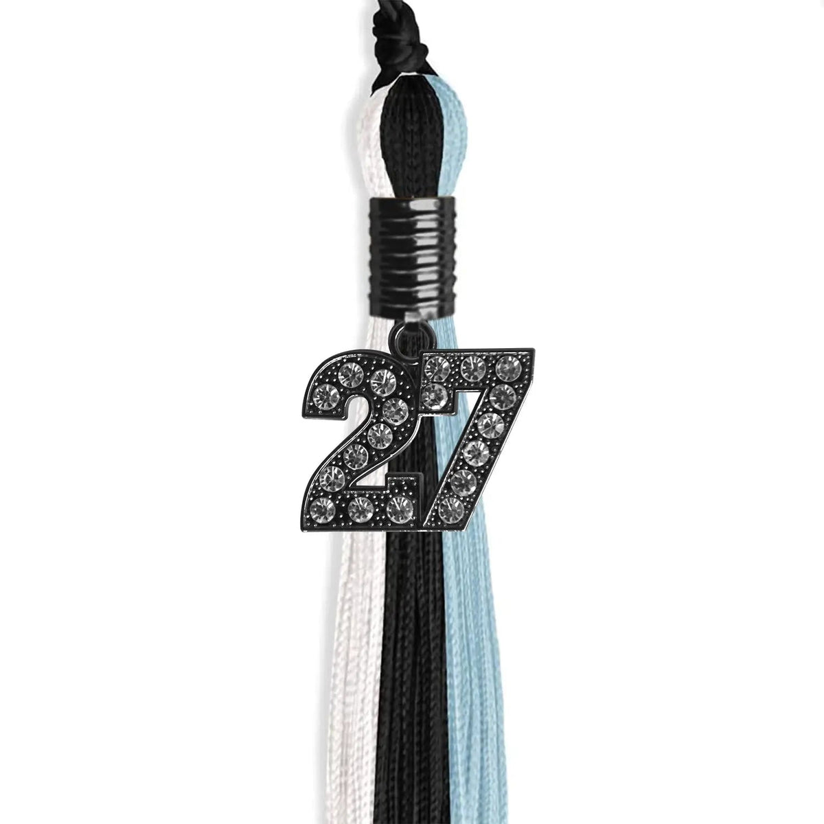 Black/Light Blue/White Graduation Tassel with Black Bling Charm - Endea Graduation