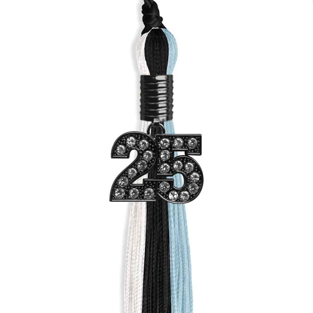 Black/Light Blue/White Graduation Tassel with Black Bling Charm - Endea Graduation