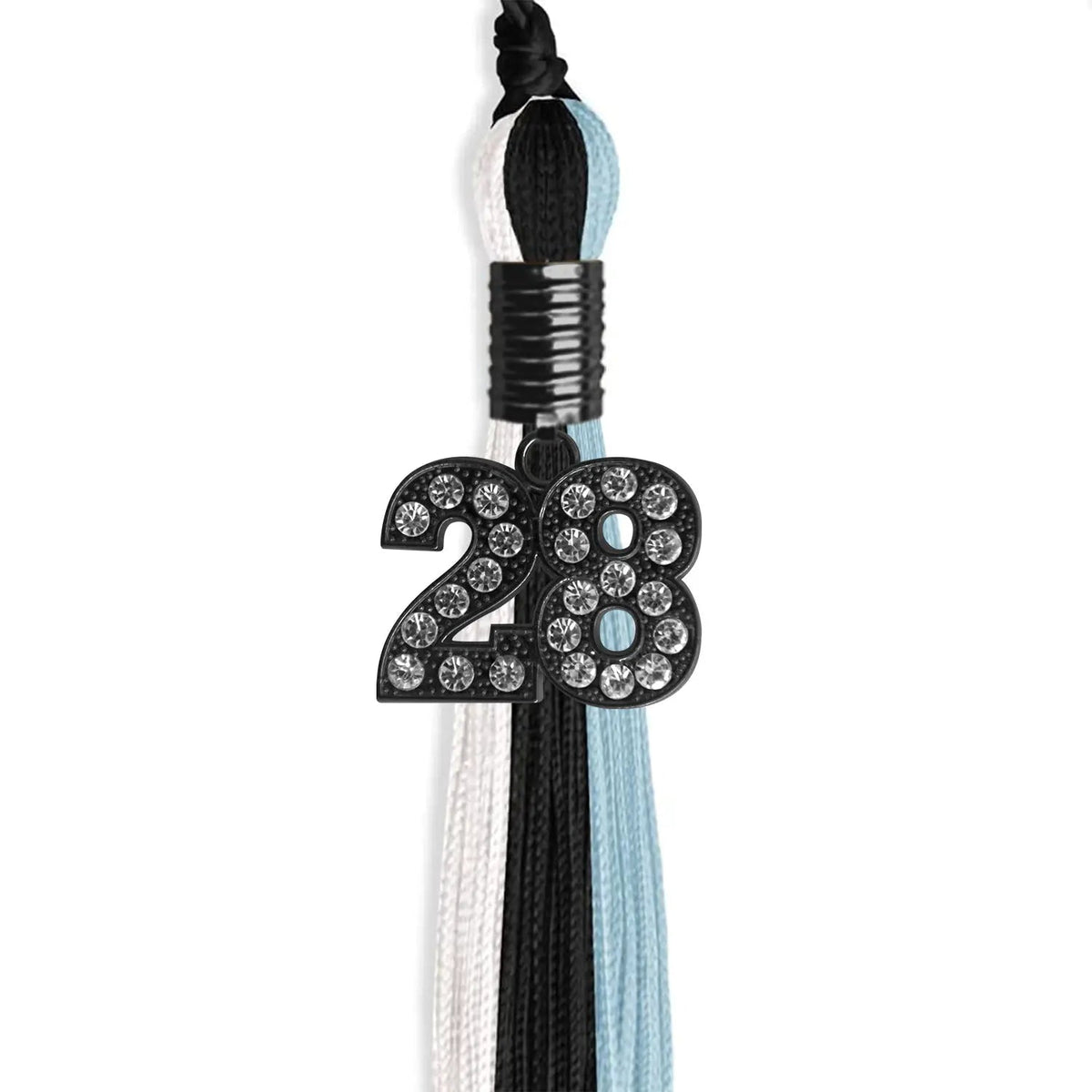 Black/Light Blue/White Graduation Tassel with Black Bling Charm - Endea Graduation