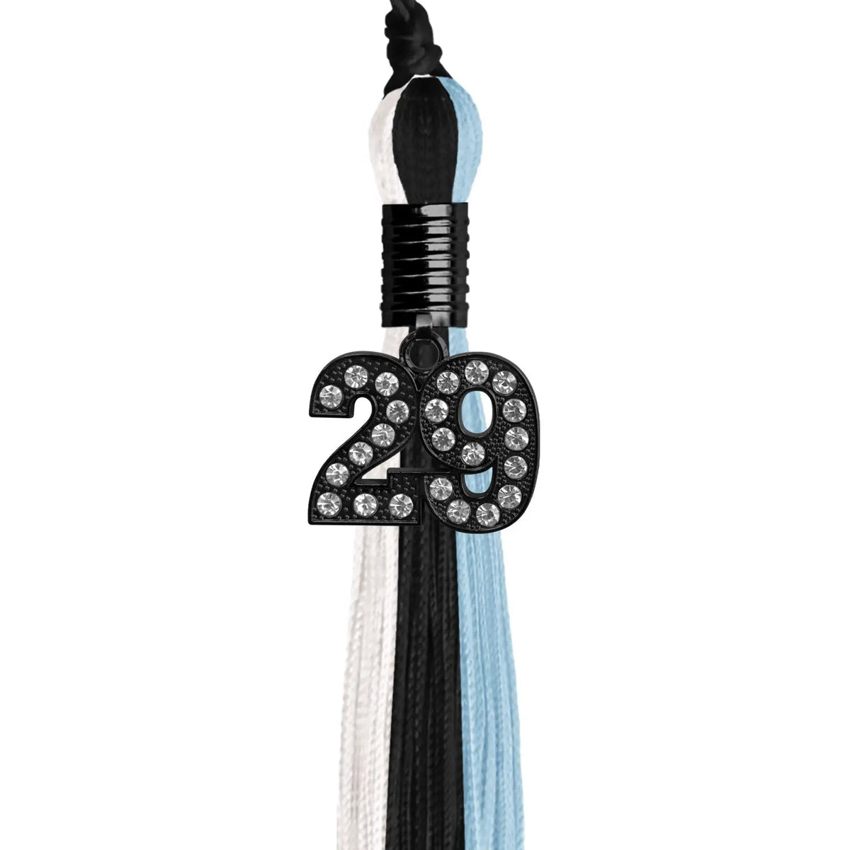 Black/Light Blue/White Graduation Tassel with Black Bling Charm - Endea Graduation