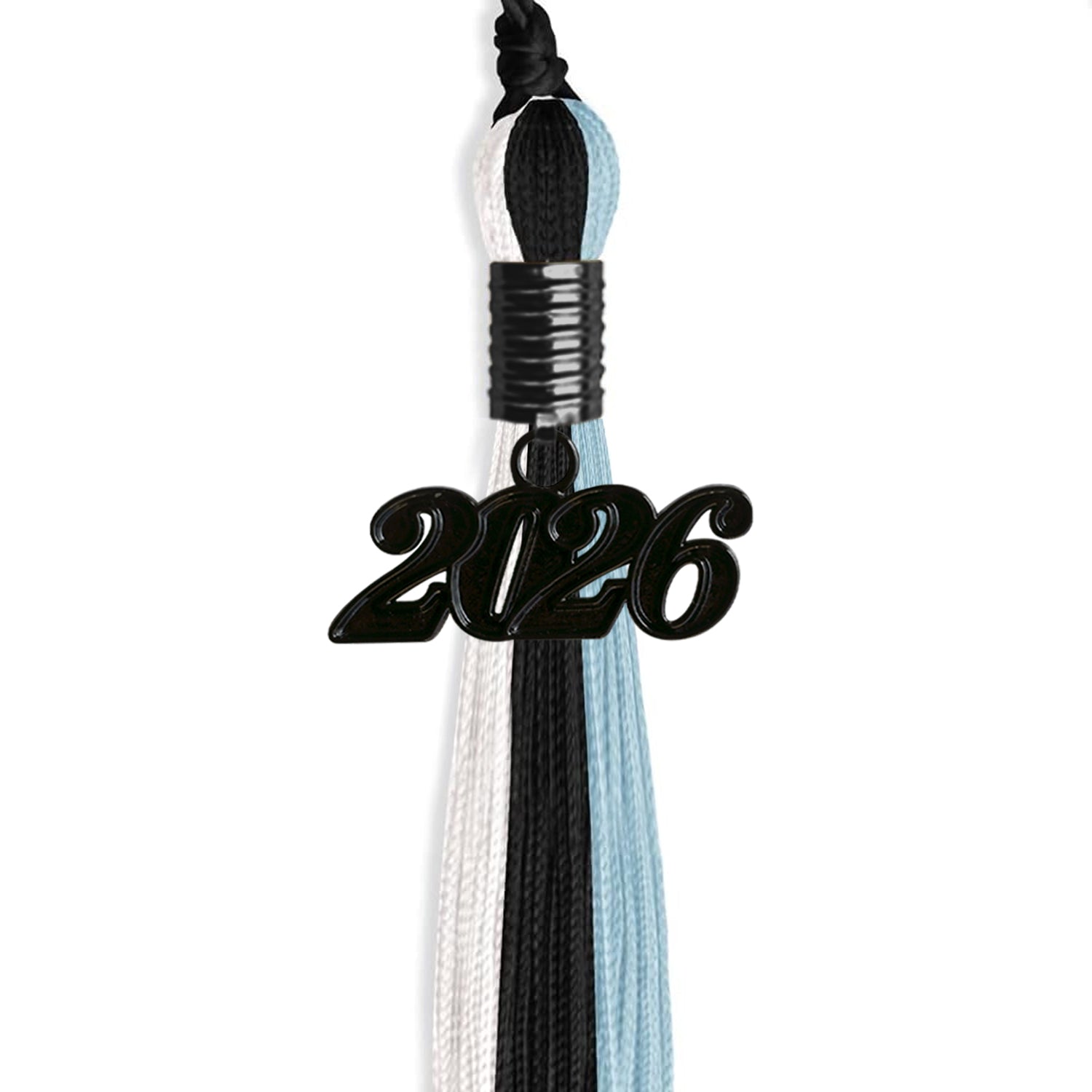 Black/Light Blue/White Graduation Tassel with Black Date Drop - Endea Graduation