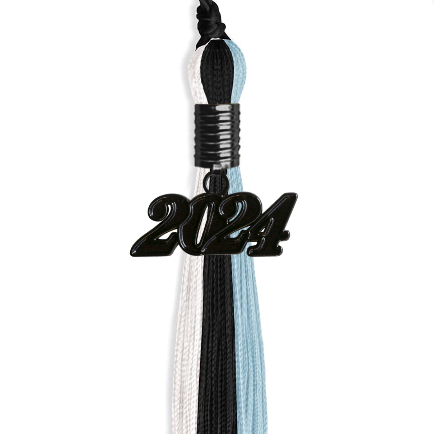 Black/Light Blue/White Graduation Tassel with Black Date Drop - Endea Graduation