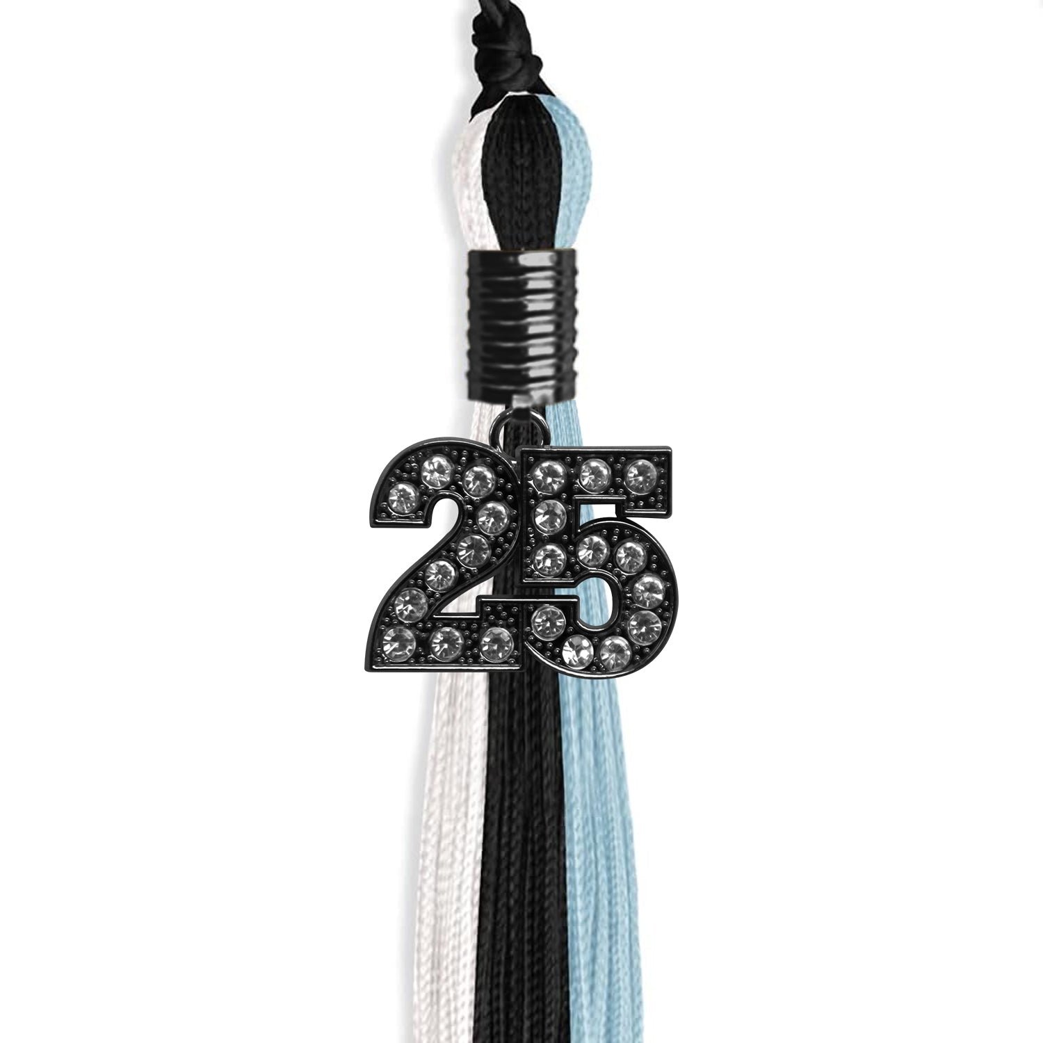 Black/Light Blue/White Graduation Tassel with Black Date Drop - Endea Graduation