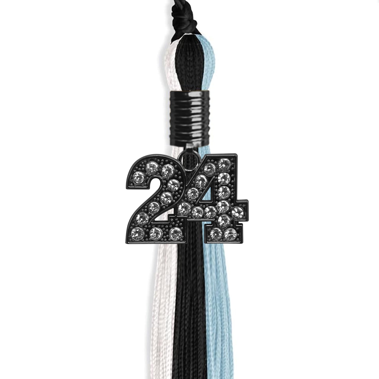 Black/Light Blue/White Graduation Tassel with Black Date Drop - Endea Graduation