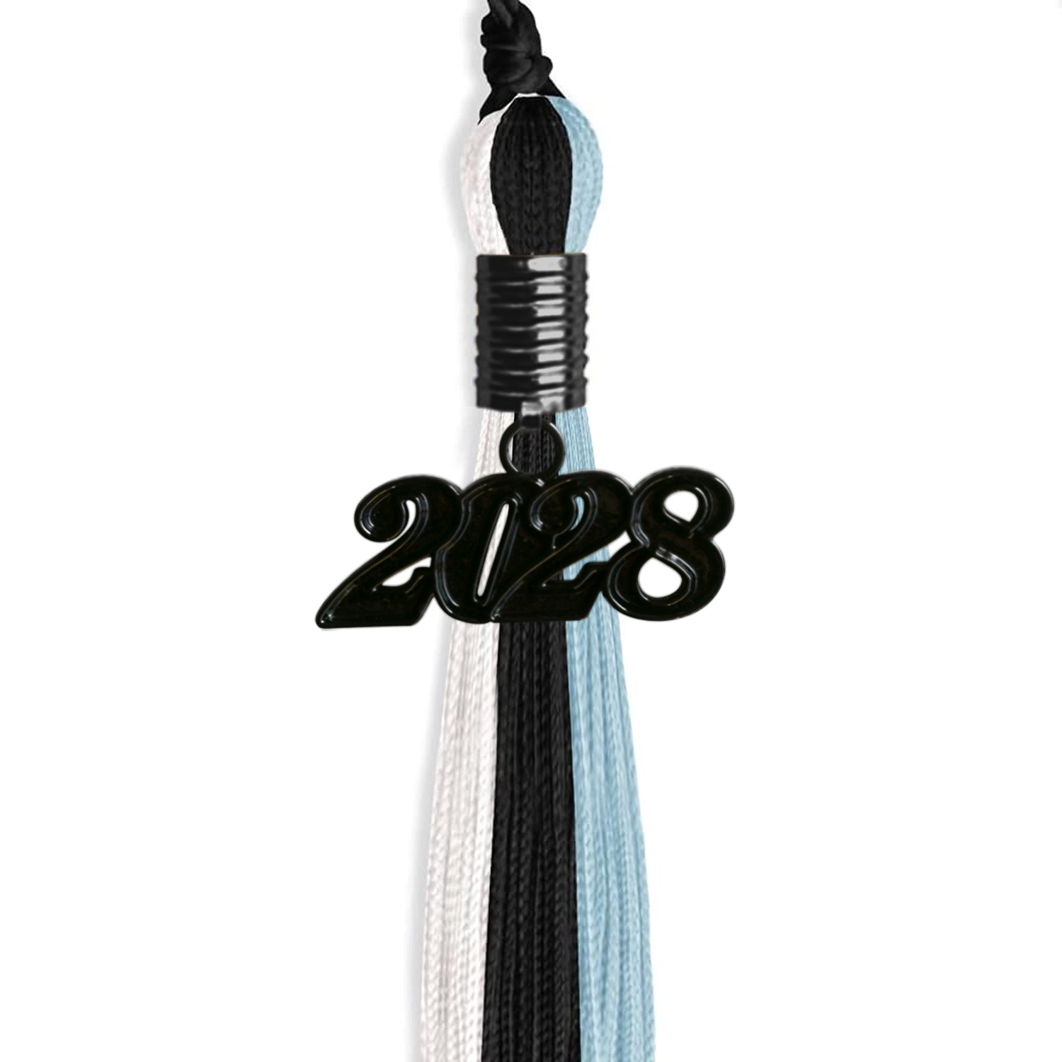 Black/Light Blue/White Graduation Tassel with Black Date Drop - Endea Graduation