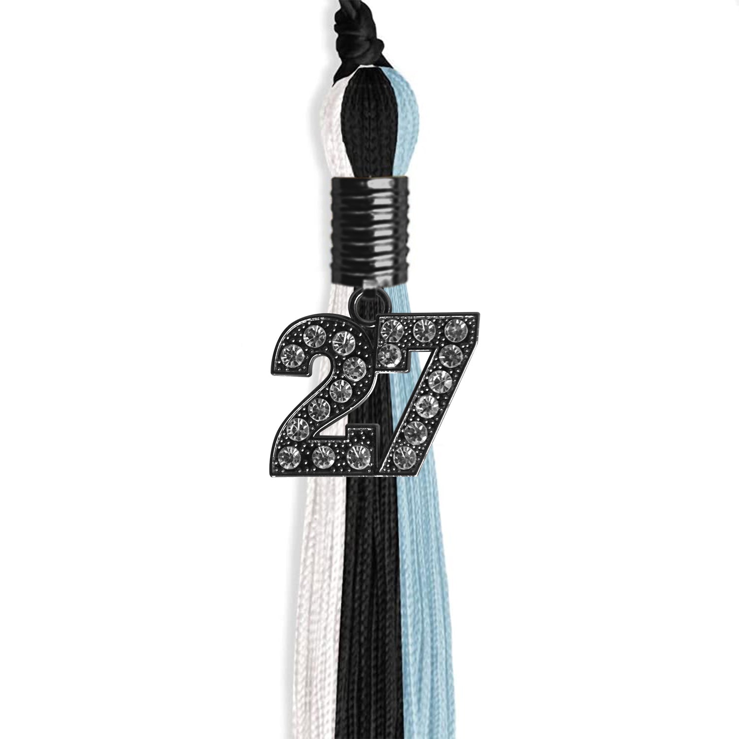 Black/Light Blue/White Graduation Tassel with Black Date Drop - Endea Graduation