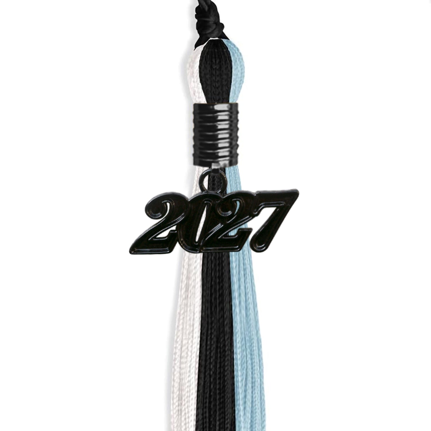 Black/Light Blue/White Graduation Tassel with Black Date Drop - Endea Graduation