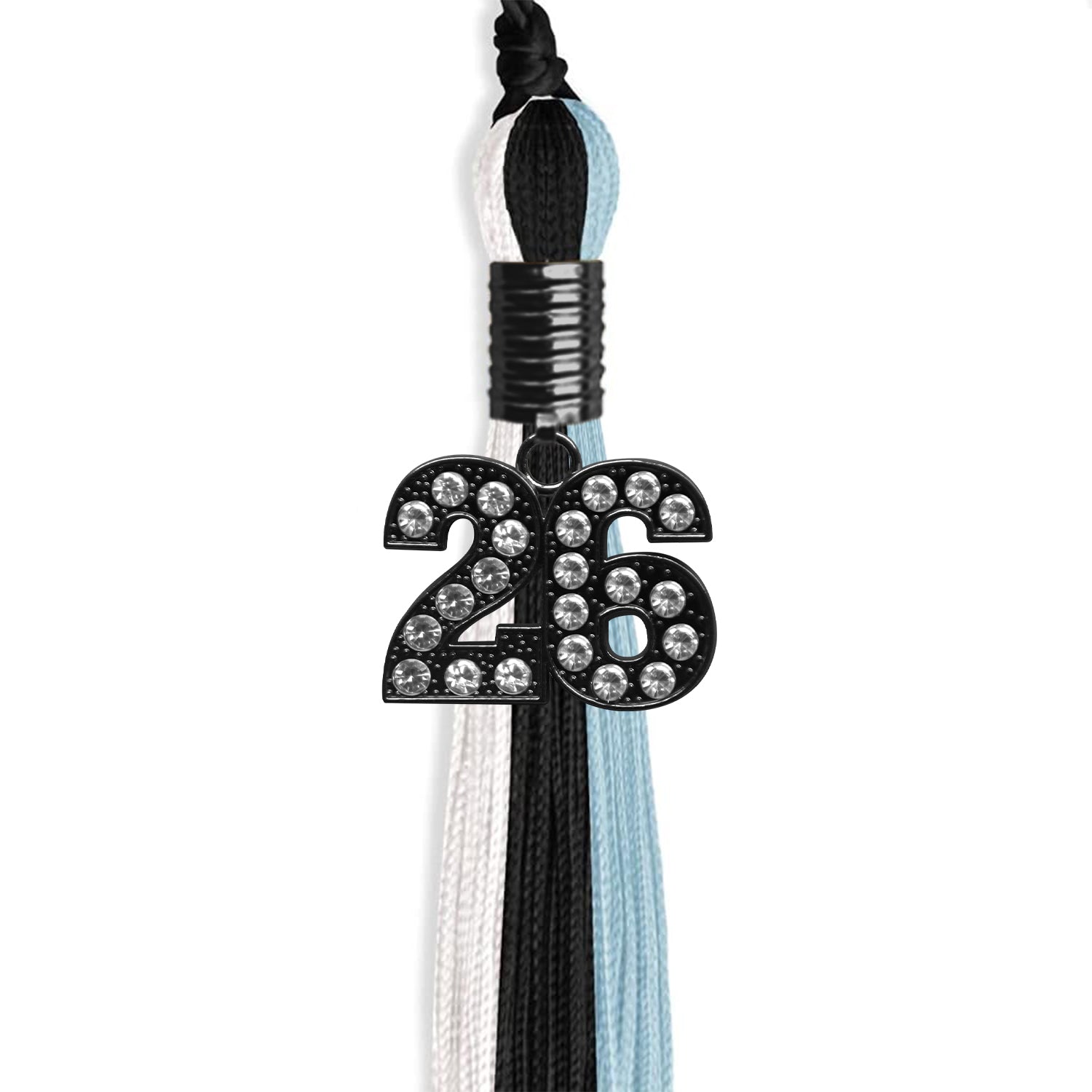 Black/Light Blue/White Graduation Tassel with Black Date Drop - Endea Graduation