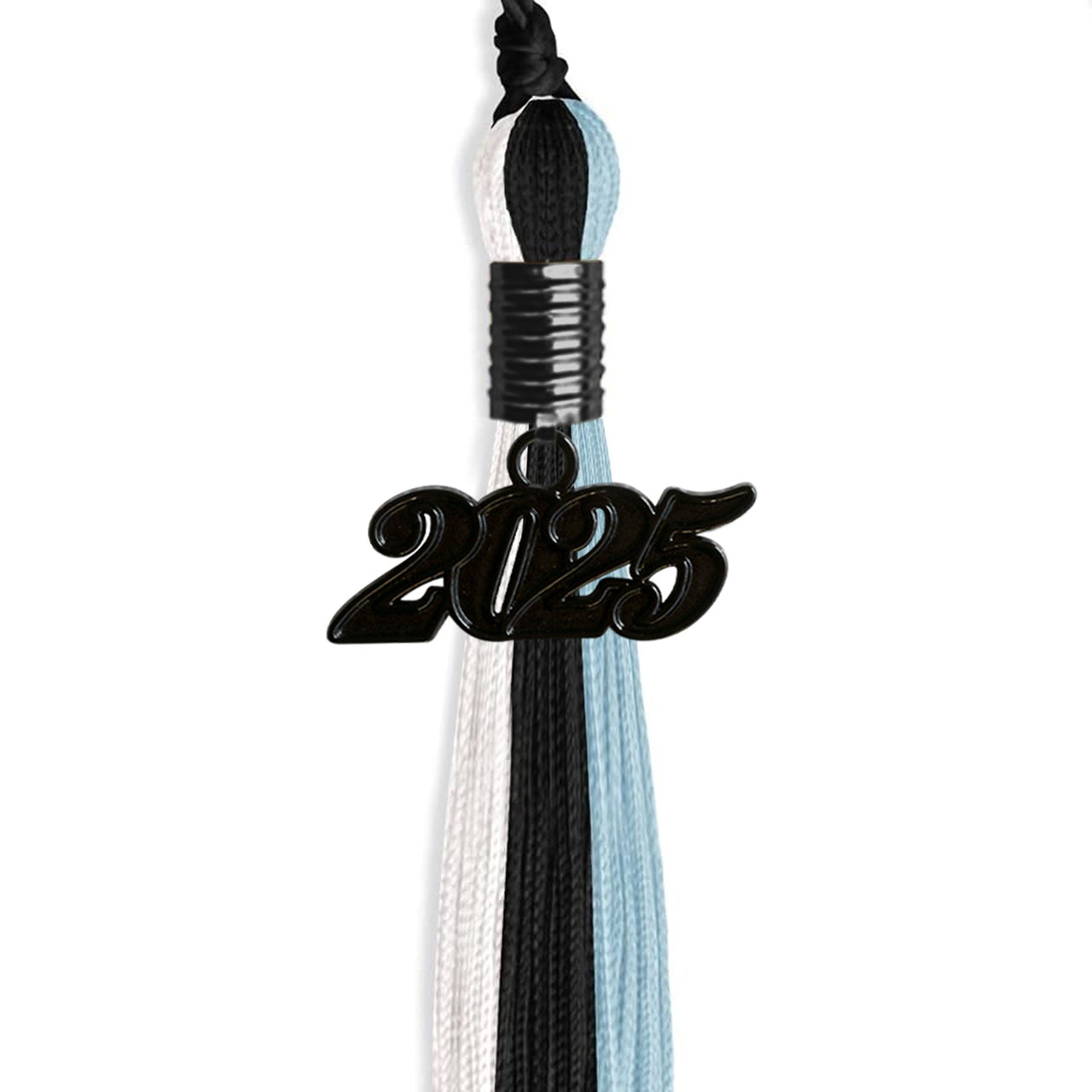 Black/Light Blue/White Graduation Tassel with Black Date Drop - Endea Graduation