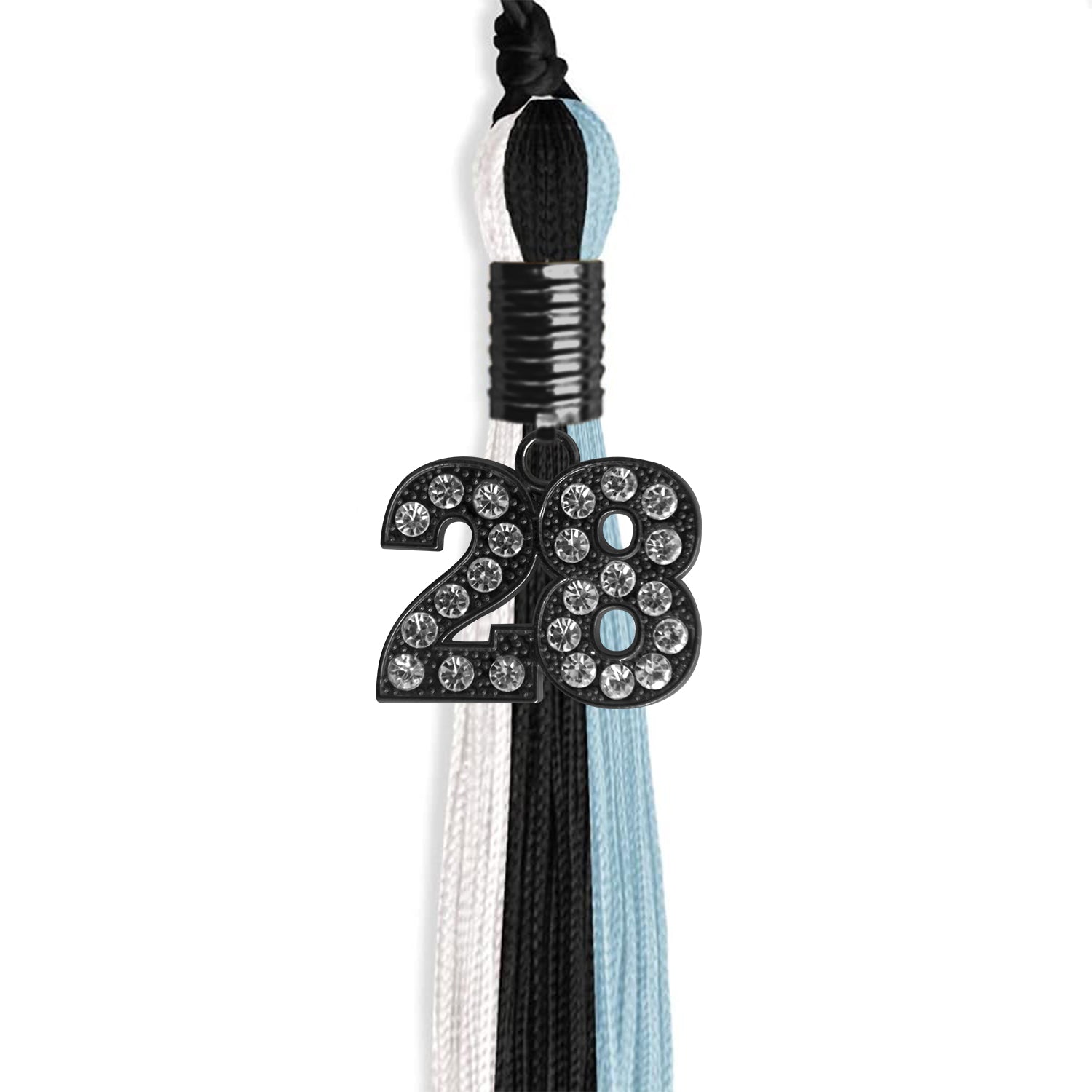 Black/Light Blue/White Graduation Tassel with Black Date Drop - Endea Graduation