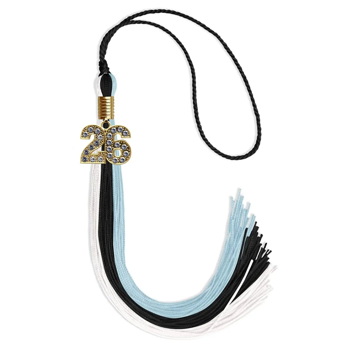 Black/Light Blue/White Graduation Tassel with Gold Bling Charm - Endea Graduation
