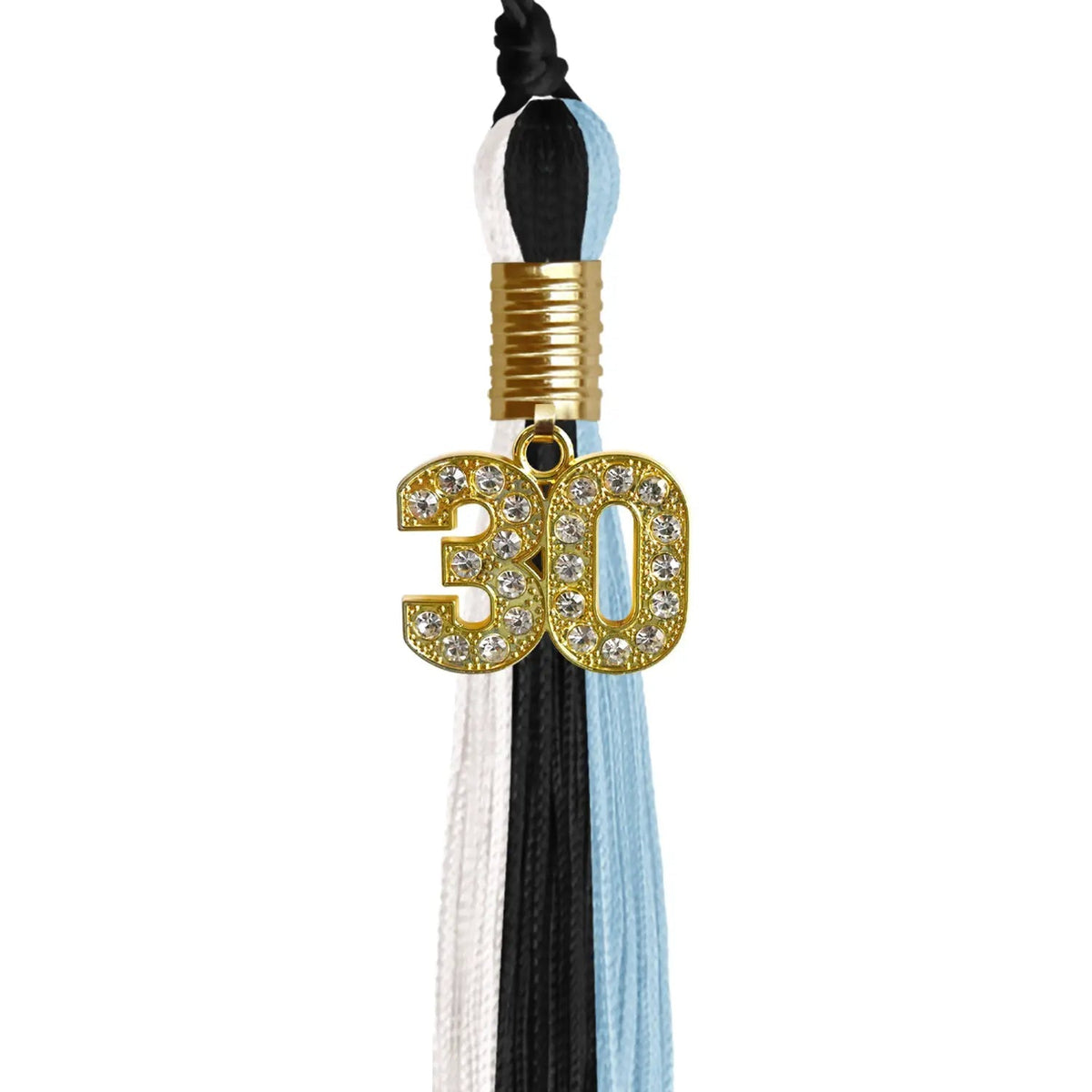 Black/Light Blue/White Graduation Tassel with Gold Bling Charm - Endea Graduation