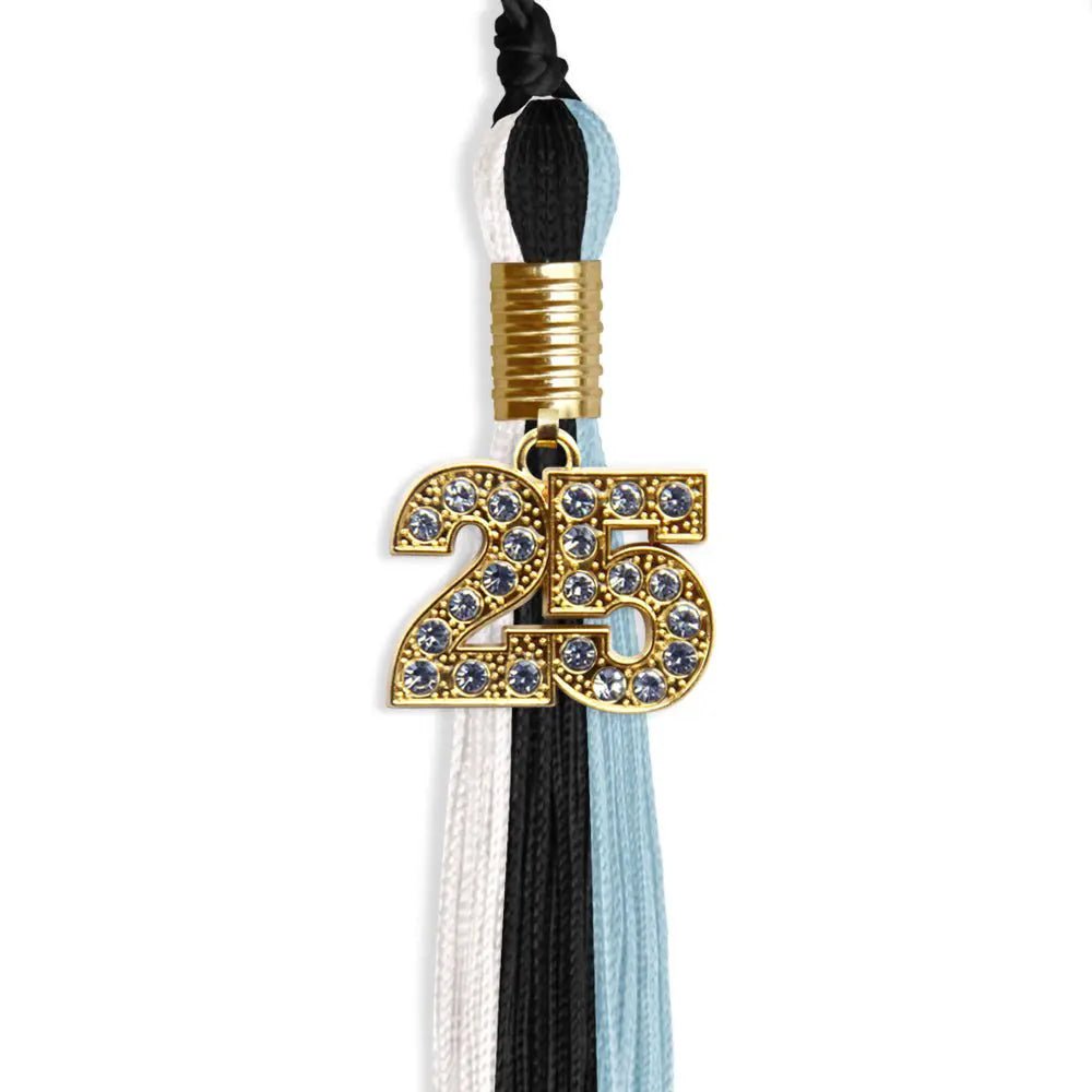 Black/Light Blue/White Graduation Tassel with Gold Bling Charm - Endea Graduation