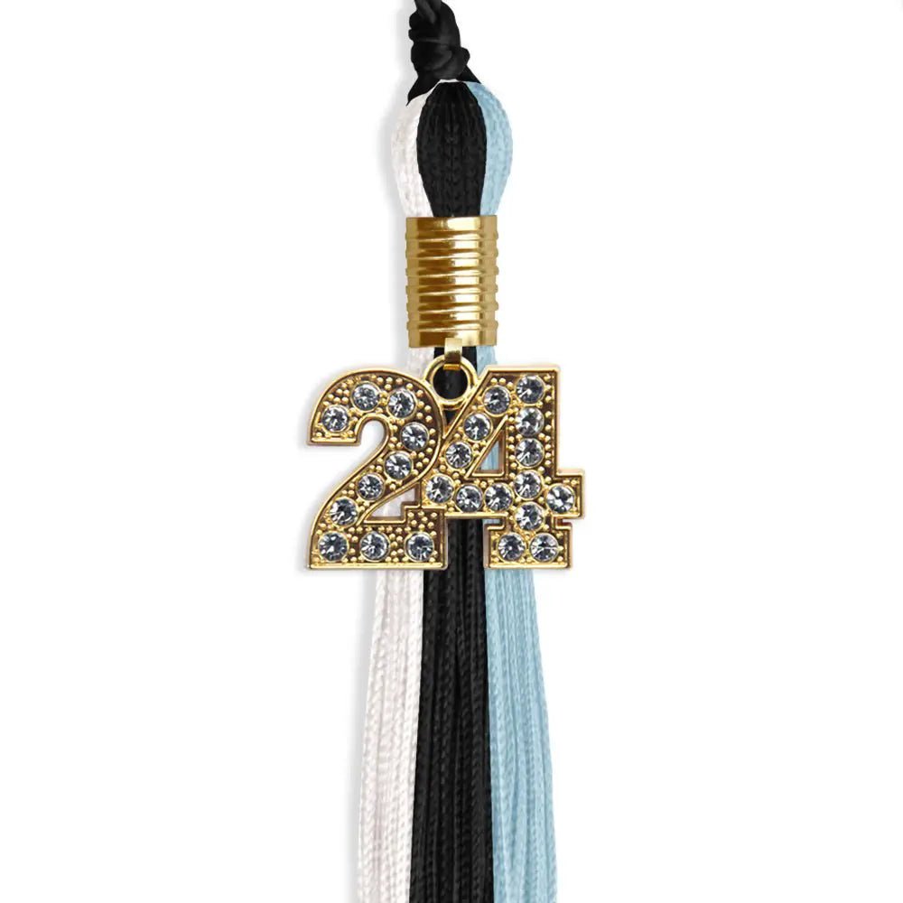 Black/Light Blue/White Graduation Tassel with Gold Bling Charm - Endea Graduation