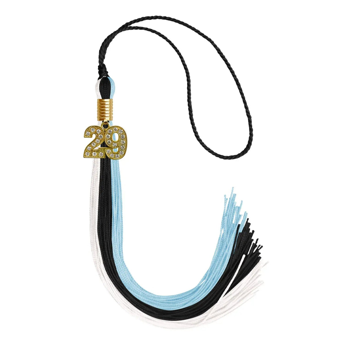 Black/Light Blue/White Graduation Tassel with Gold Bling Charm - Endea Graduation