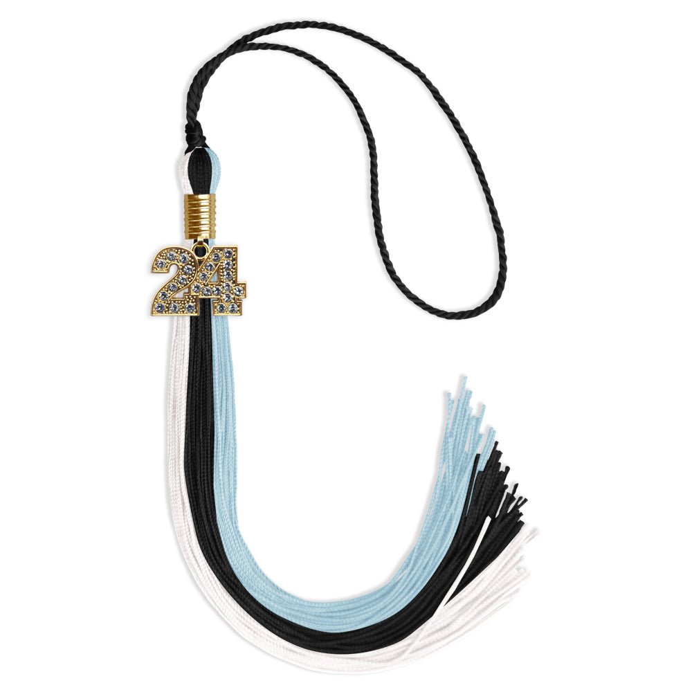 Black/Light Blue/White Graduation Tassel with Gold Date Drop - Endea Graduation