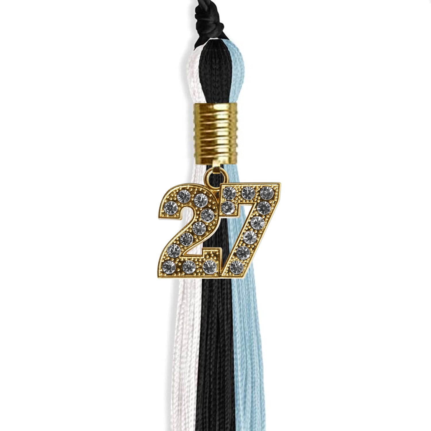 Black/Light Blue/White Graduation Tassel with Gold Date Drop - Endea Graduation