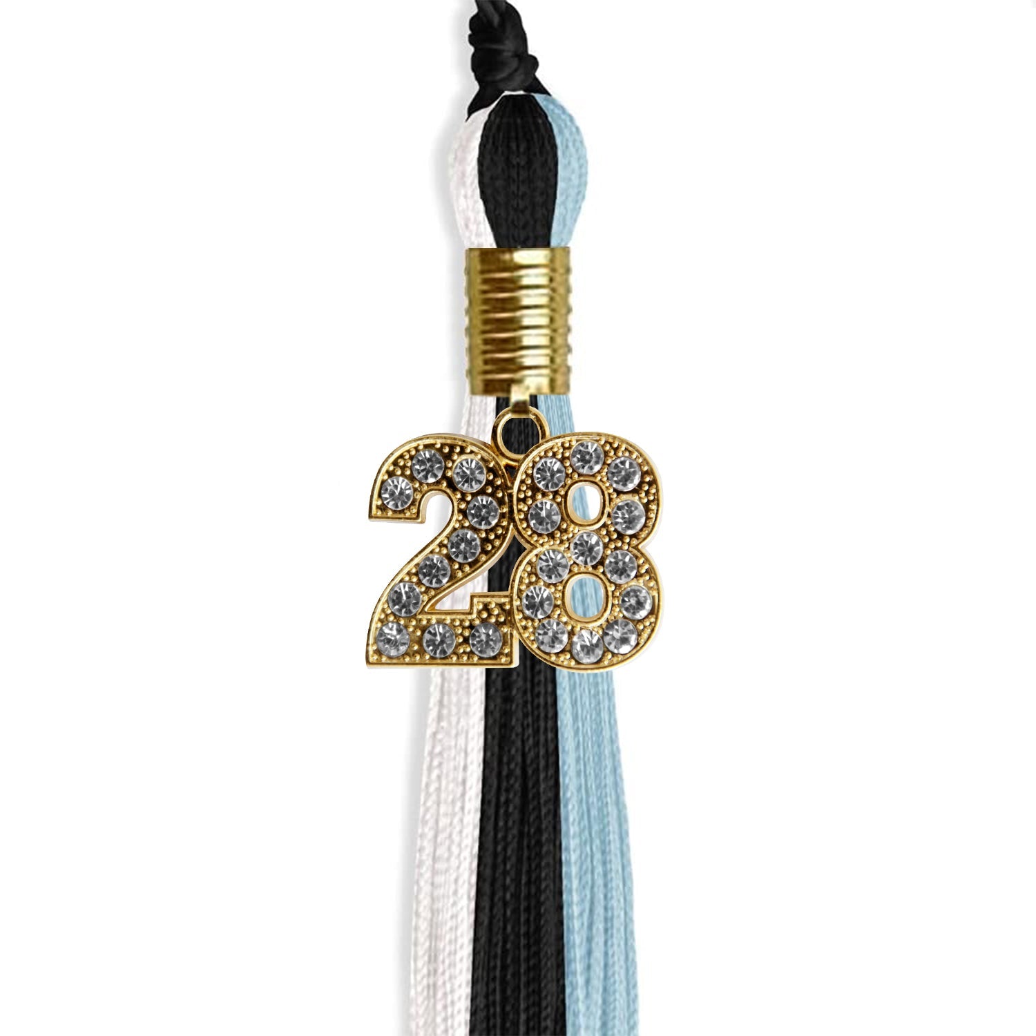 Black/Light Blue/White Graduation Tassel with Gold Date Drop - Endea Graduation