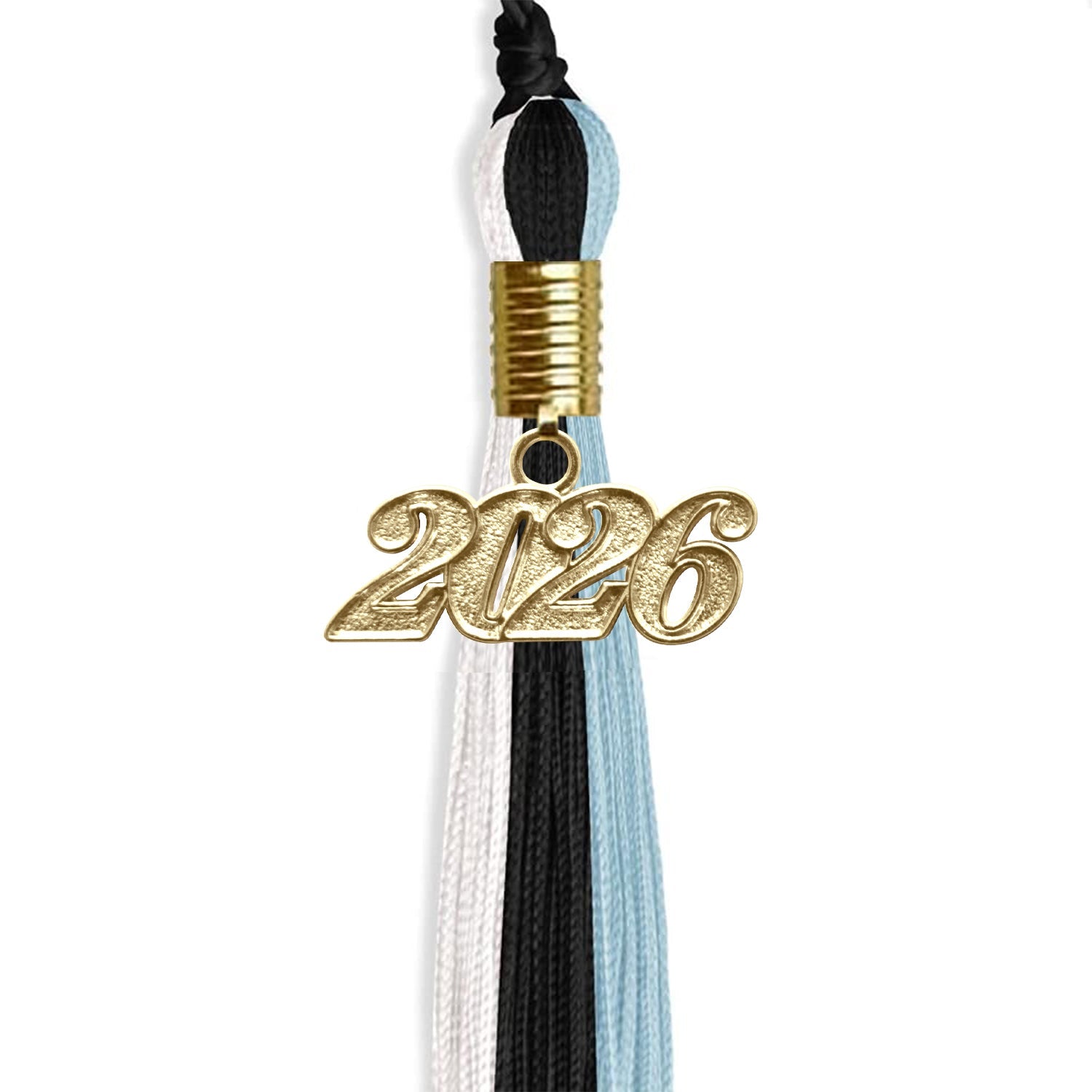 Black/Light Blue/White Graduation Tassel with Gold Date Drop - Endea Graduation