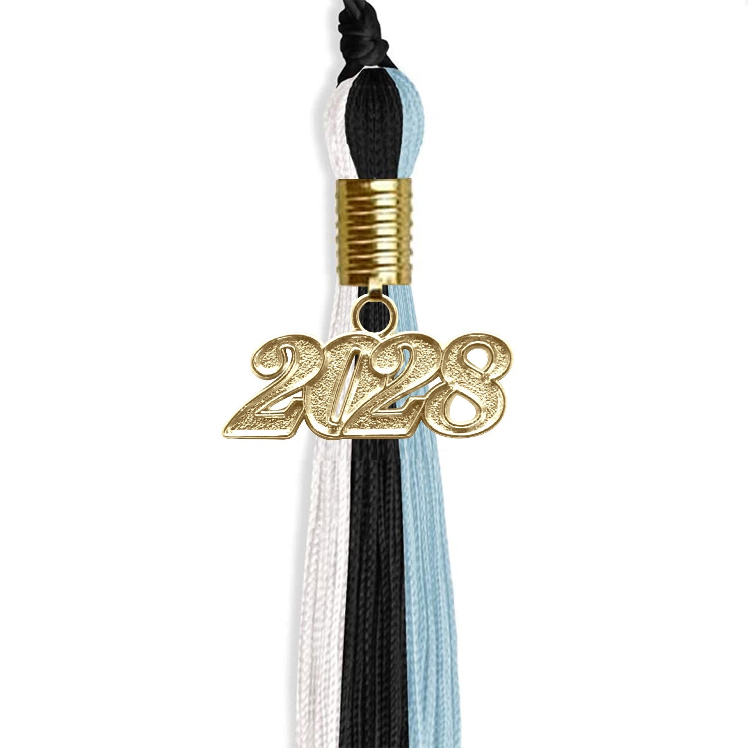 Black/Light Blue/White Graduation Tassel with Gold Date Drop - Endea Graduation