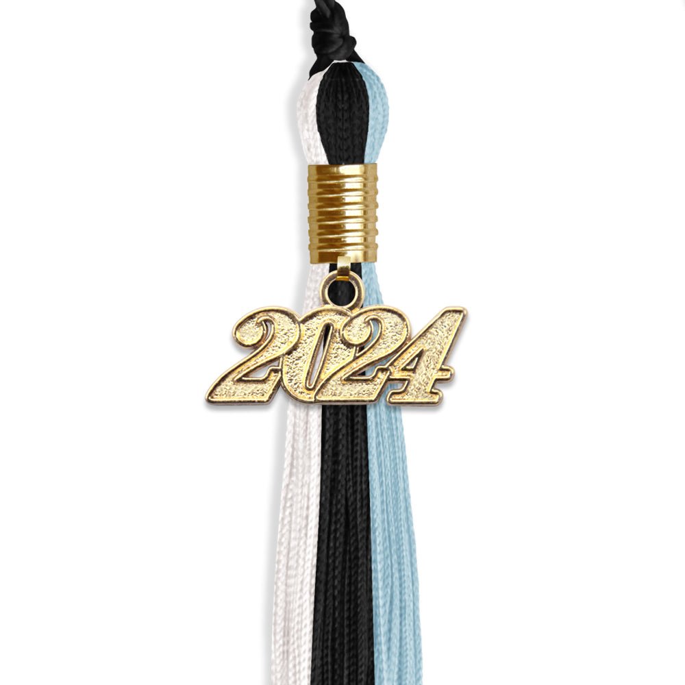 Black/Light Blue/White Graduation Tassel with Gold Date Drop - Endea Graduation