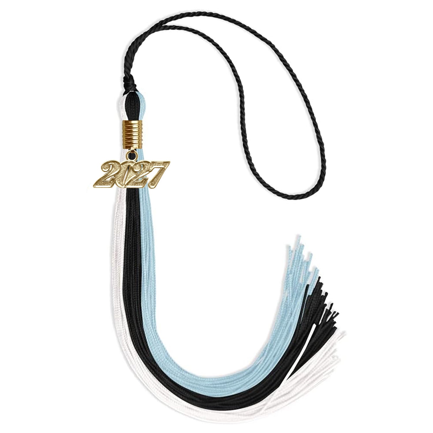 Black/Light Blue/White Graduation Tassel with Gold Date Drop - Endea Graduation