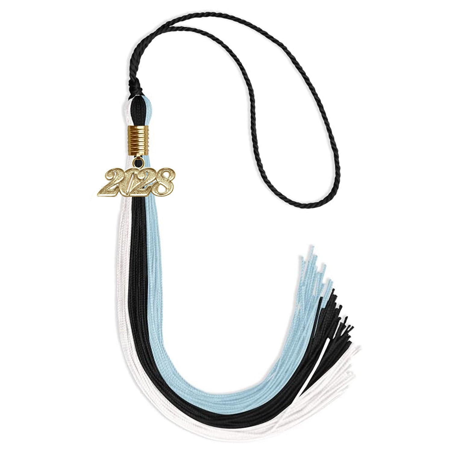 Black/Light Blue/White Graduation Tassel with Gold Date Drop - Endea Graduation