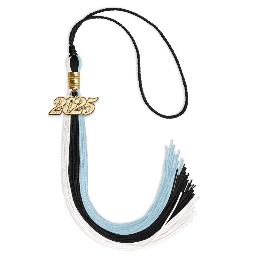 Black/Light Blue/White Graduation Tassel with Gold Date Drop - Endea Graduation