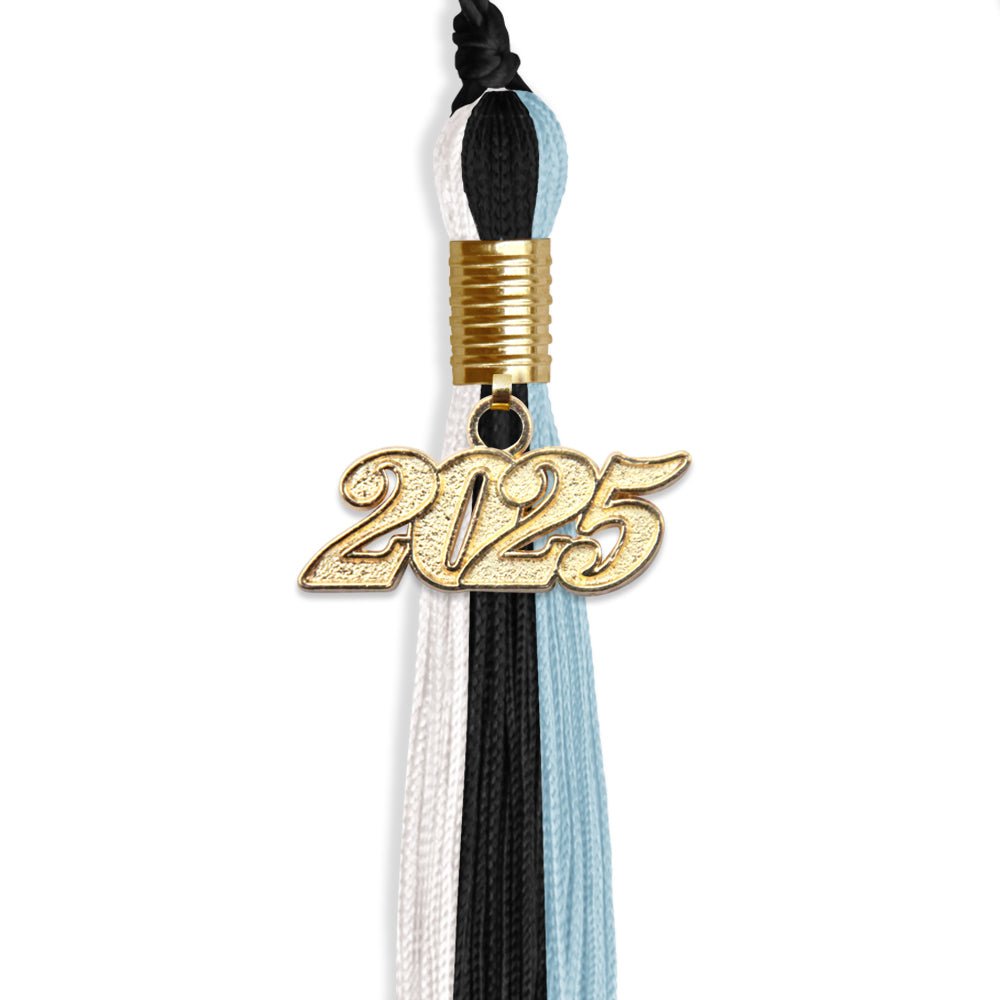 Black/Light Blue/White Graduation Tassel with Gold Date Drop - Endea Graduation