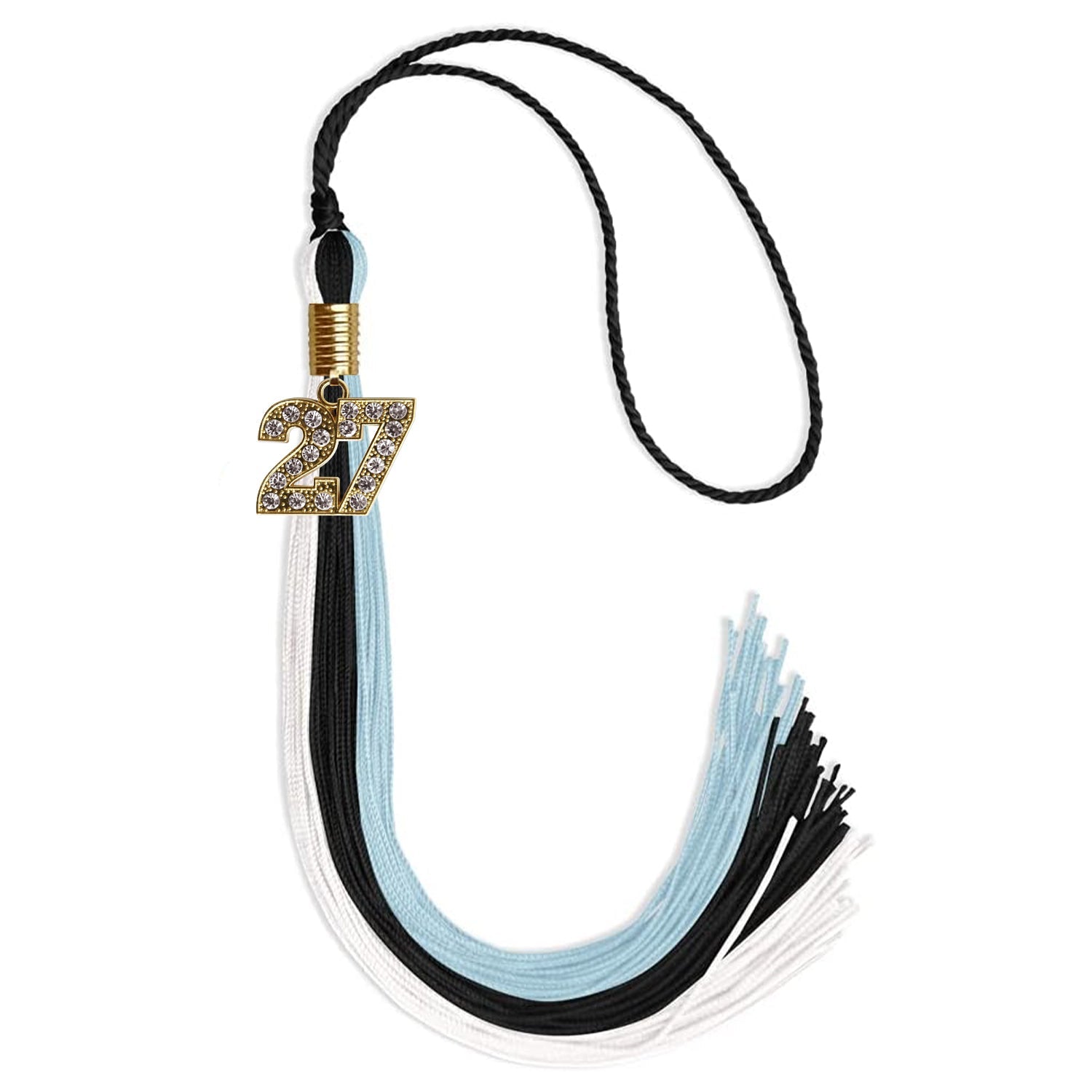 Black/Light Blue/White Graduation Tassel with Gold Date Drop - Endea Graduation