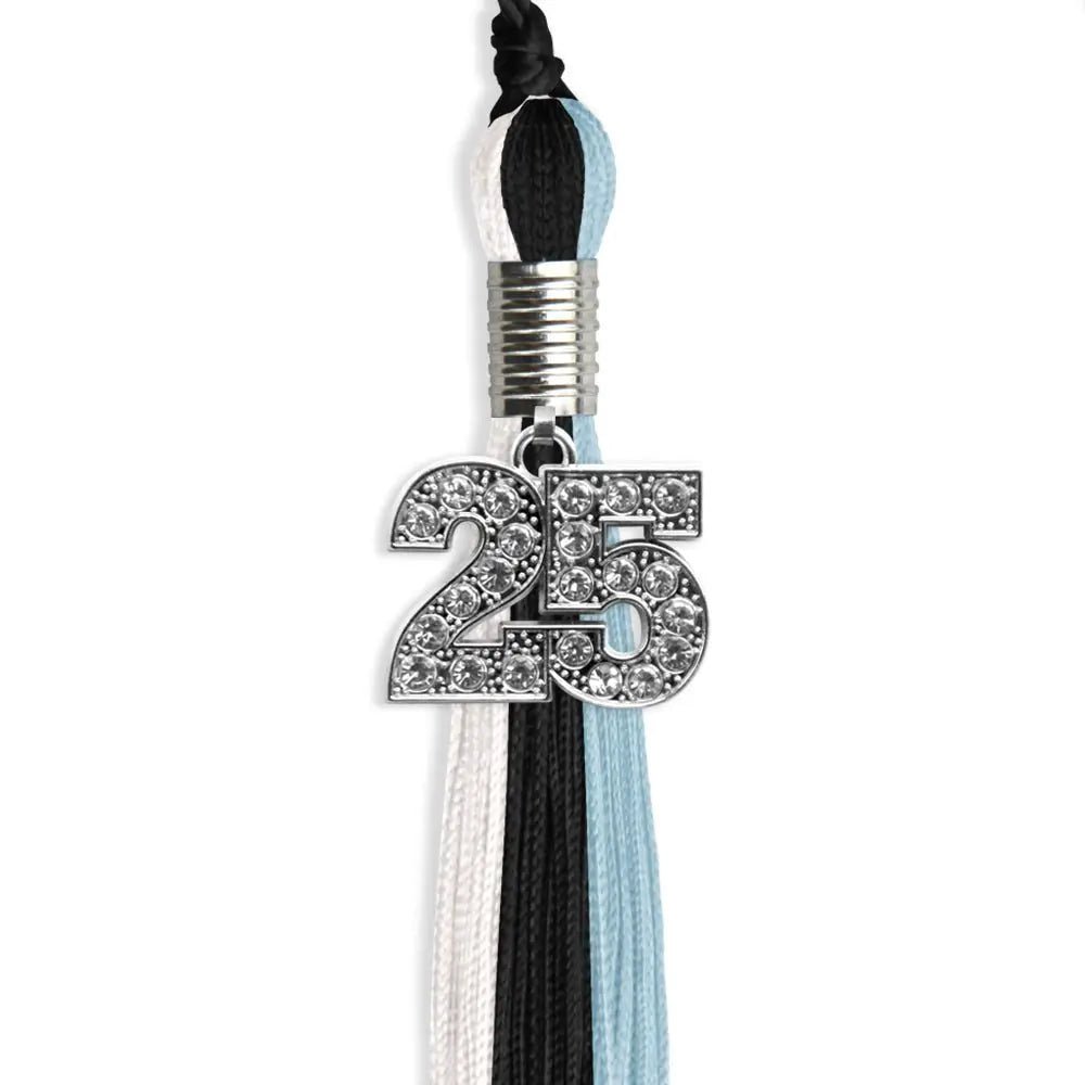Black/Light Blue/White Graduation Tassel with Silver Bling Charm - Endea Graduation