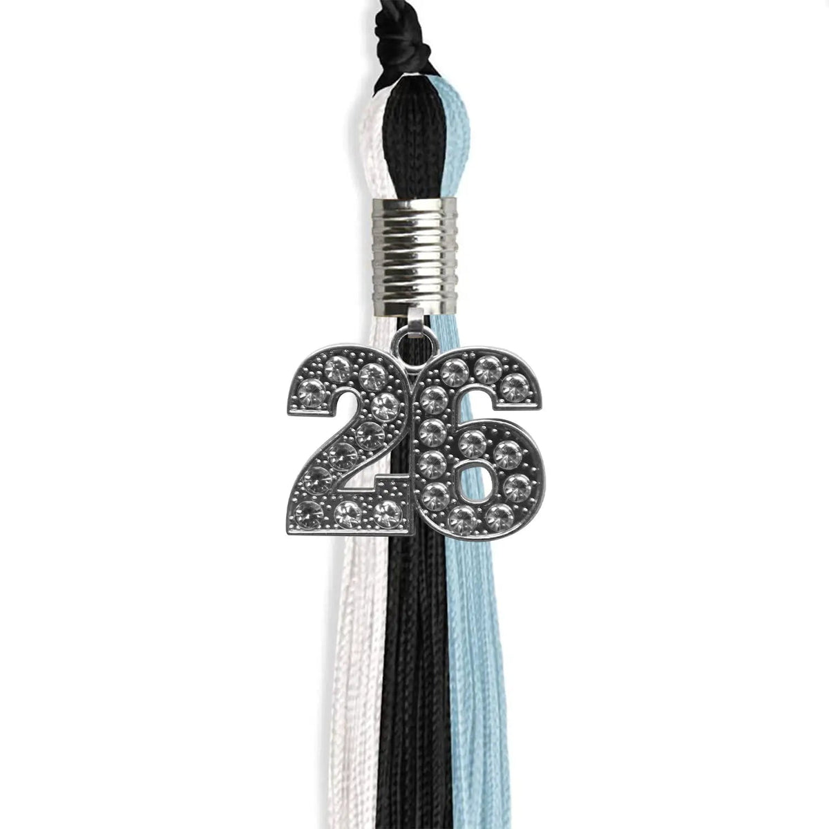 Black/Light Blue/White Graduation Tassel with Silver Bling Charm - Endea Graduation