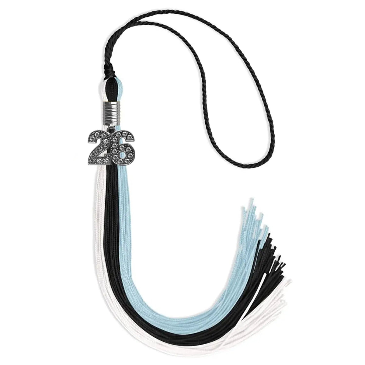 Black/Light Blue/White Graduation Tassel with Silver Bling Charm - Endea Graduation