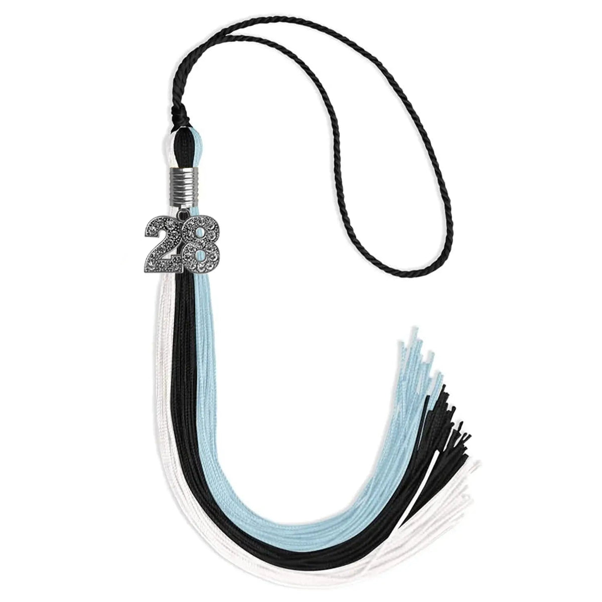Black/Light Blue/White Graduation Tassel with Silver Bling Charm - Endea Graduation