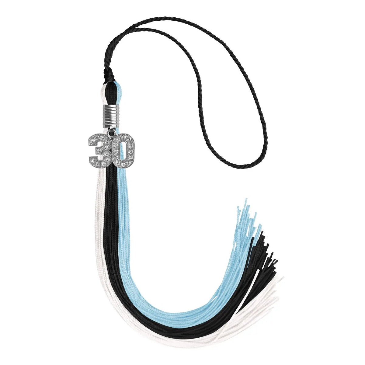 Black/Light Blue/White Graduation Tassel with Silver Bling Charm - Endea Graduation