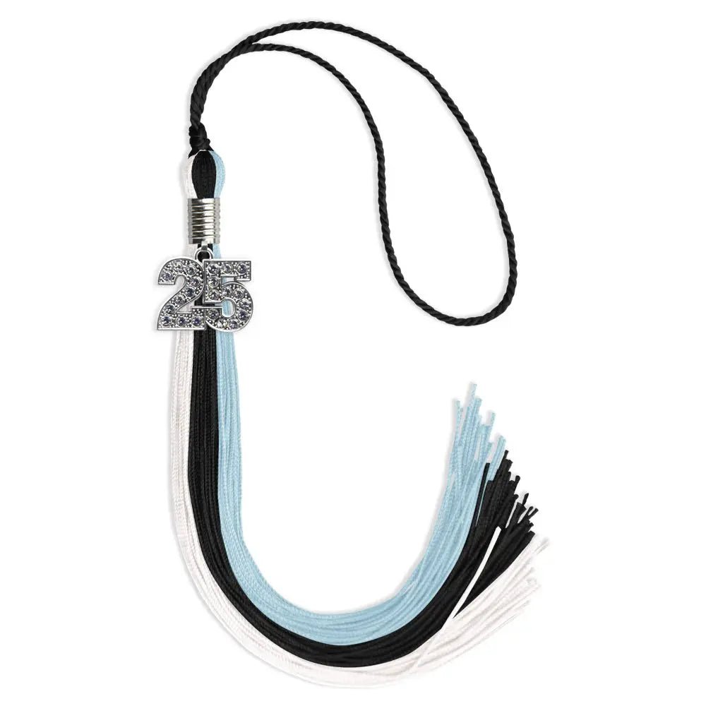 Black/Light Blue/White Graduation Tassel with Silver Bling Charm - Endea Graduation