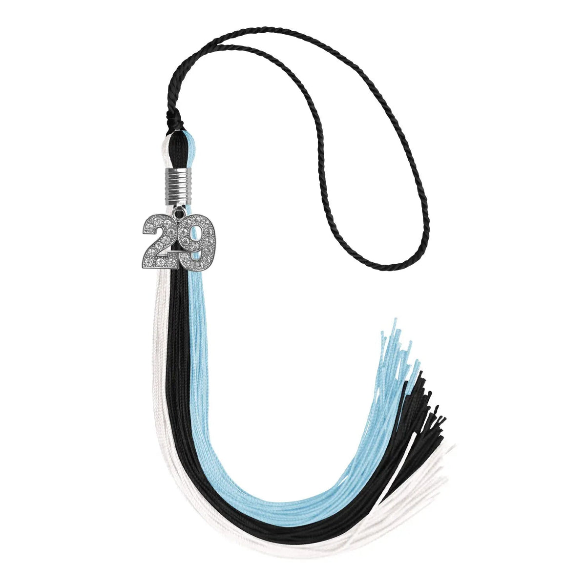 Black/Light Blue/White Graduation Tassel with Silver Bling Charm - Endea Graduation