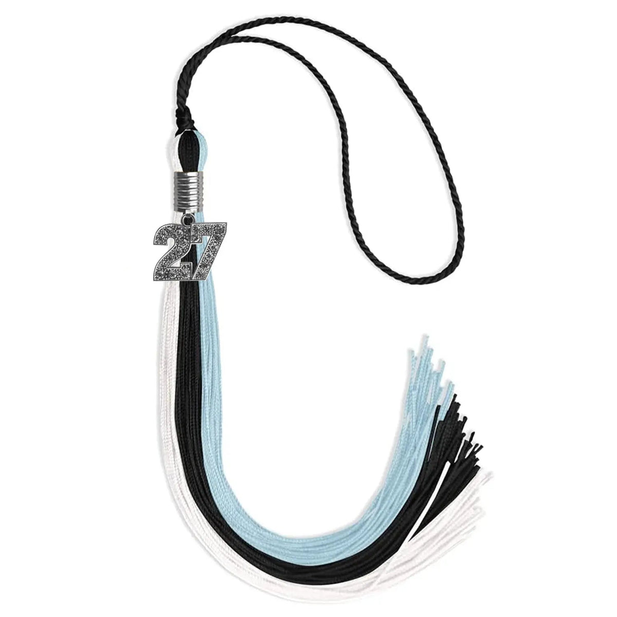 Black/Light Blue/White Graduation Tassel with Silver Bling Charm - Endea Graduation