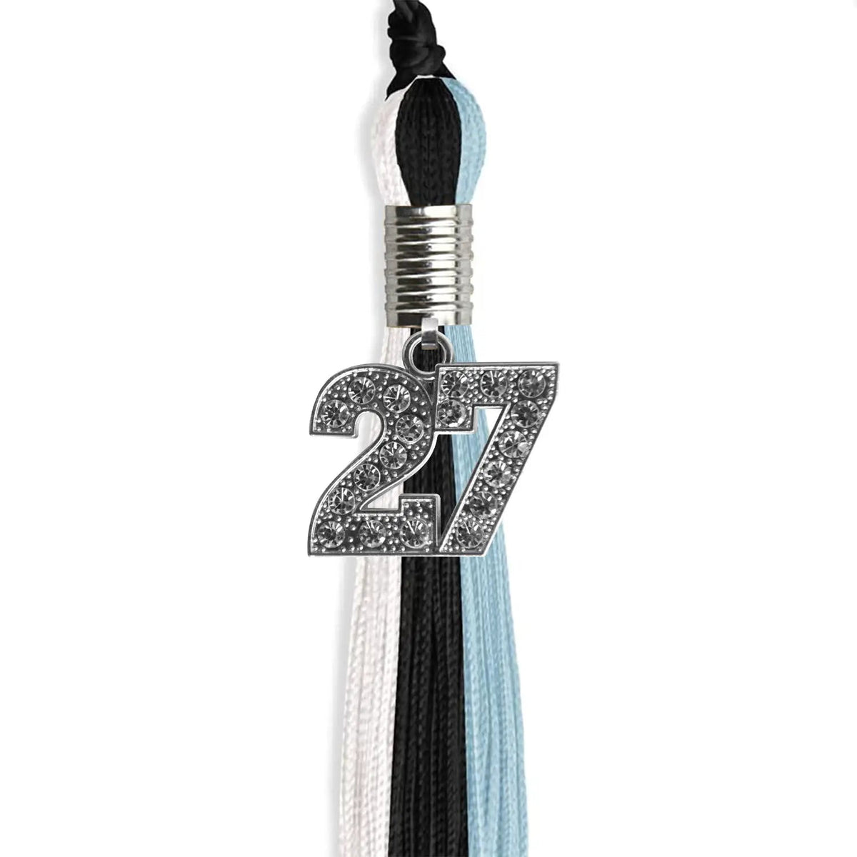 Black/Light Blue/White Graduation Tassel with Silver Bling Charm - Endea Graduation