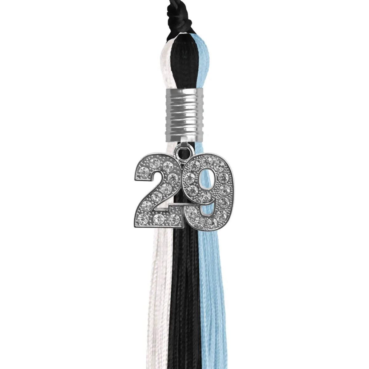 Black/Light Blue/White Graduation Tassel with Silver Bling Charm - Endea Graduation