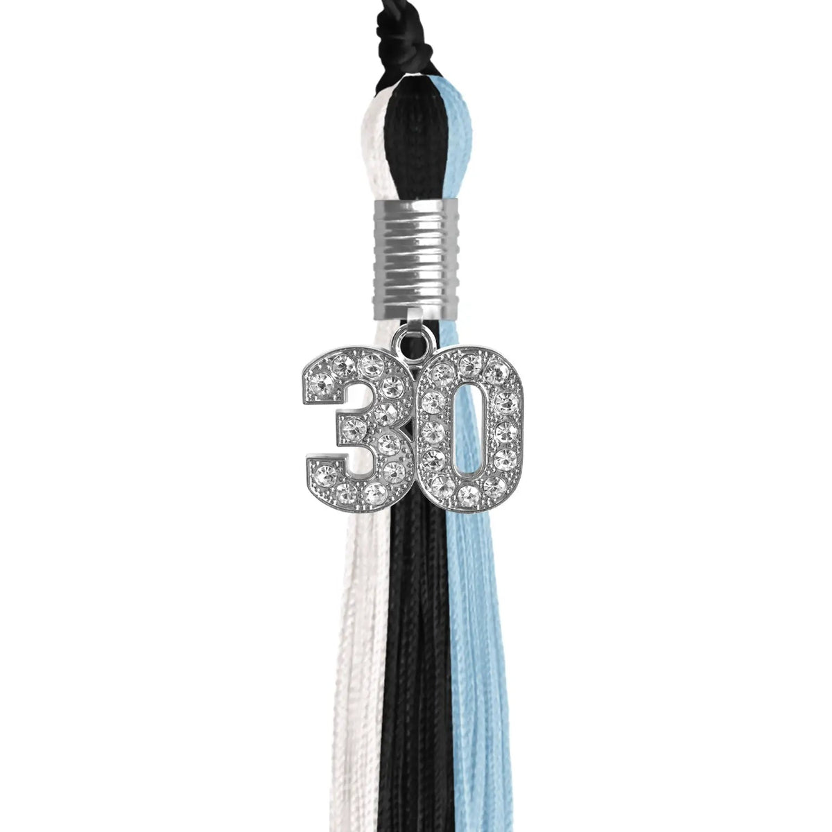 Black/Light Blue/White Graduation Tassel with Silver Bling Charm - Endea Graduation