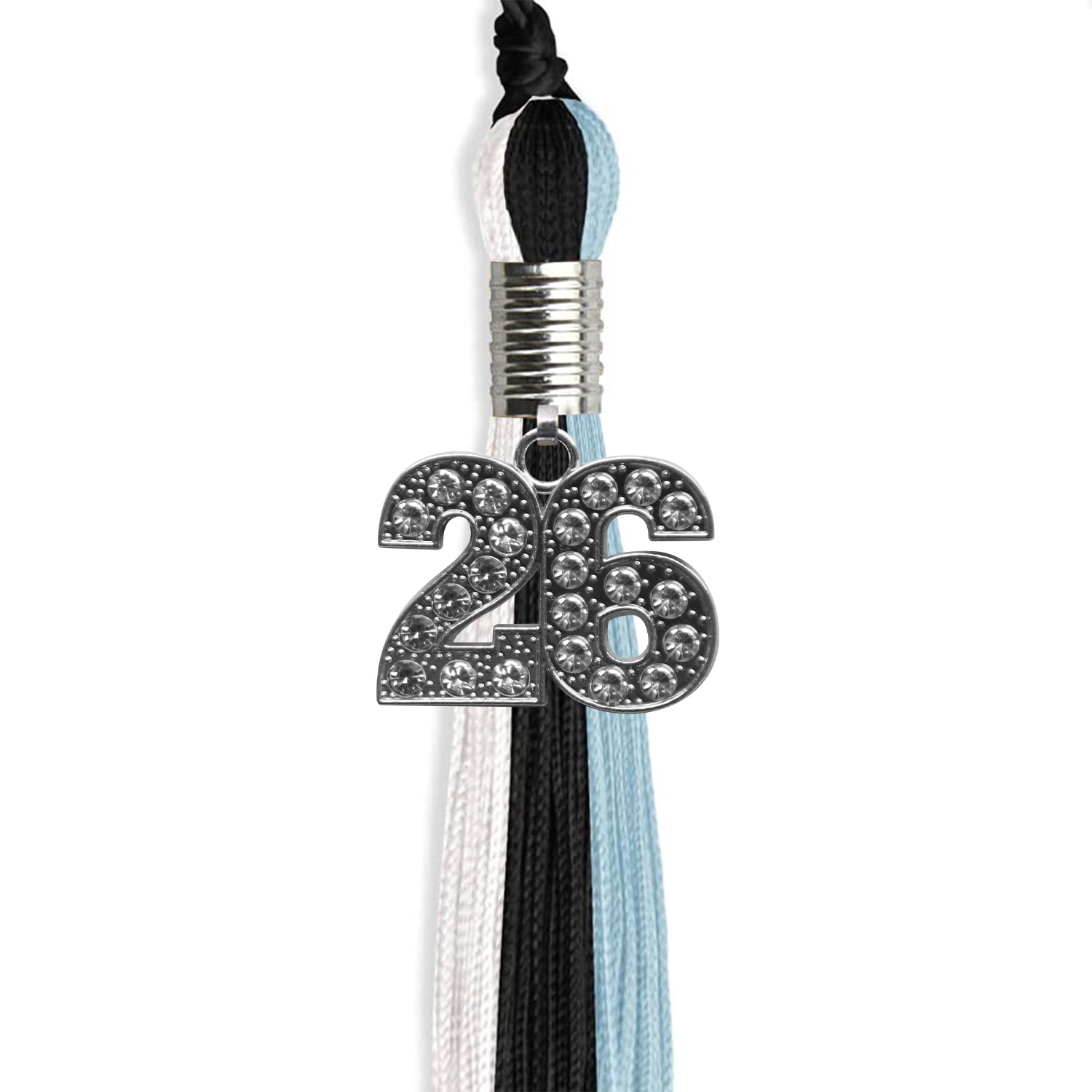 Black/Light Blue/White Graduation Tassel with Silver Date Drop - Endea Graduation