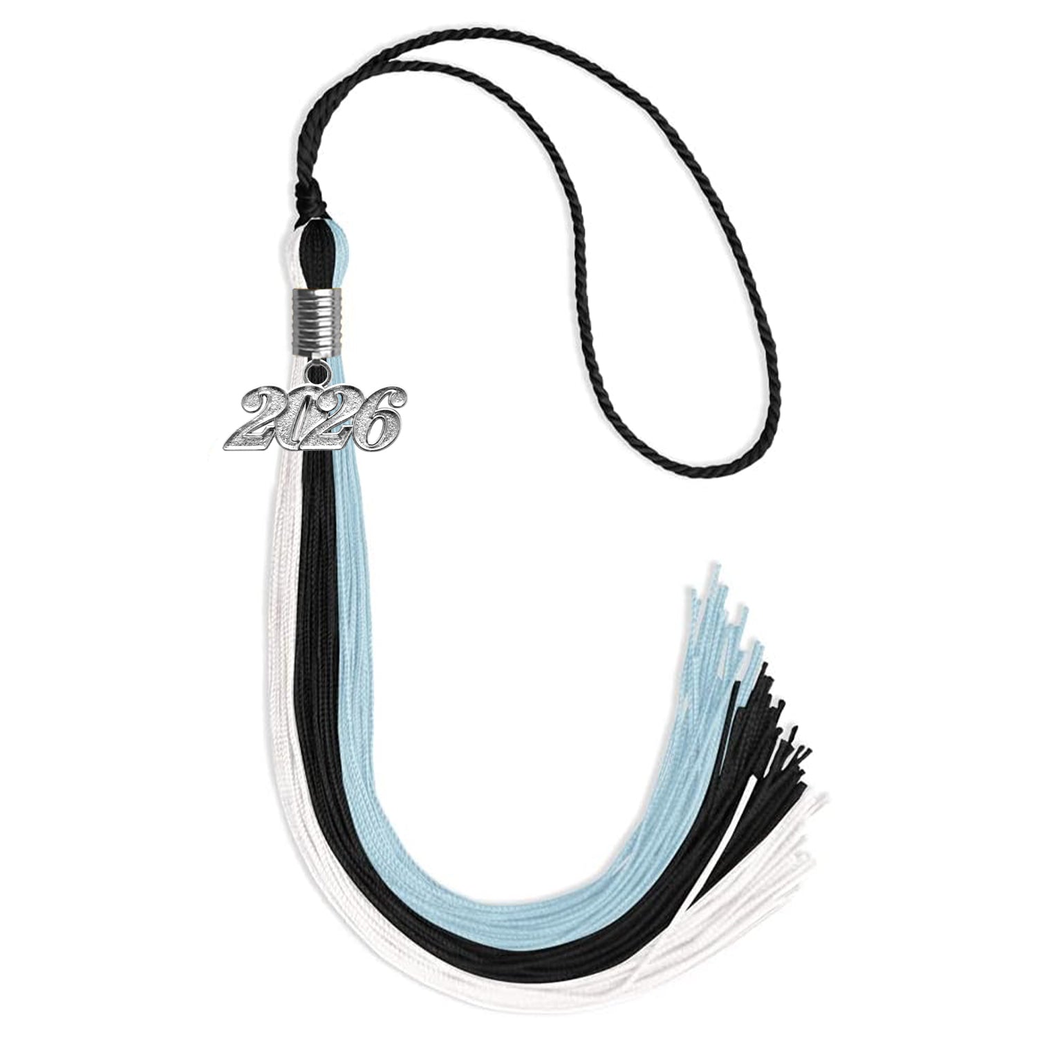 Black/Light Blue/White Graduation Tassel with Silver Date Drop - Endea Graduation