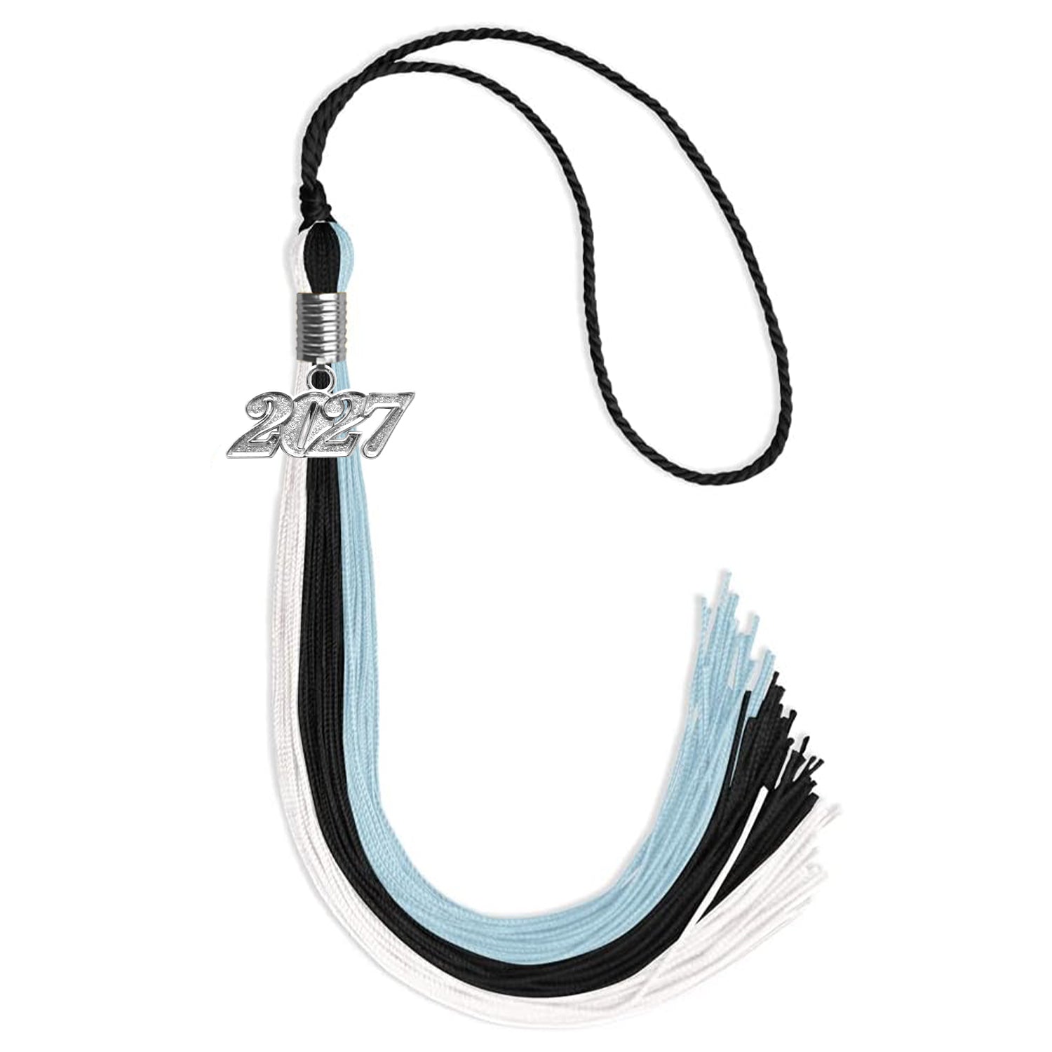 Black/Light Blue/White Graduation Tassel with Silver Date Drop - Endea Graduation