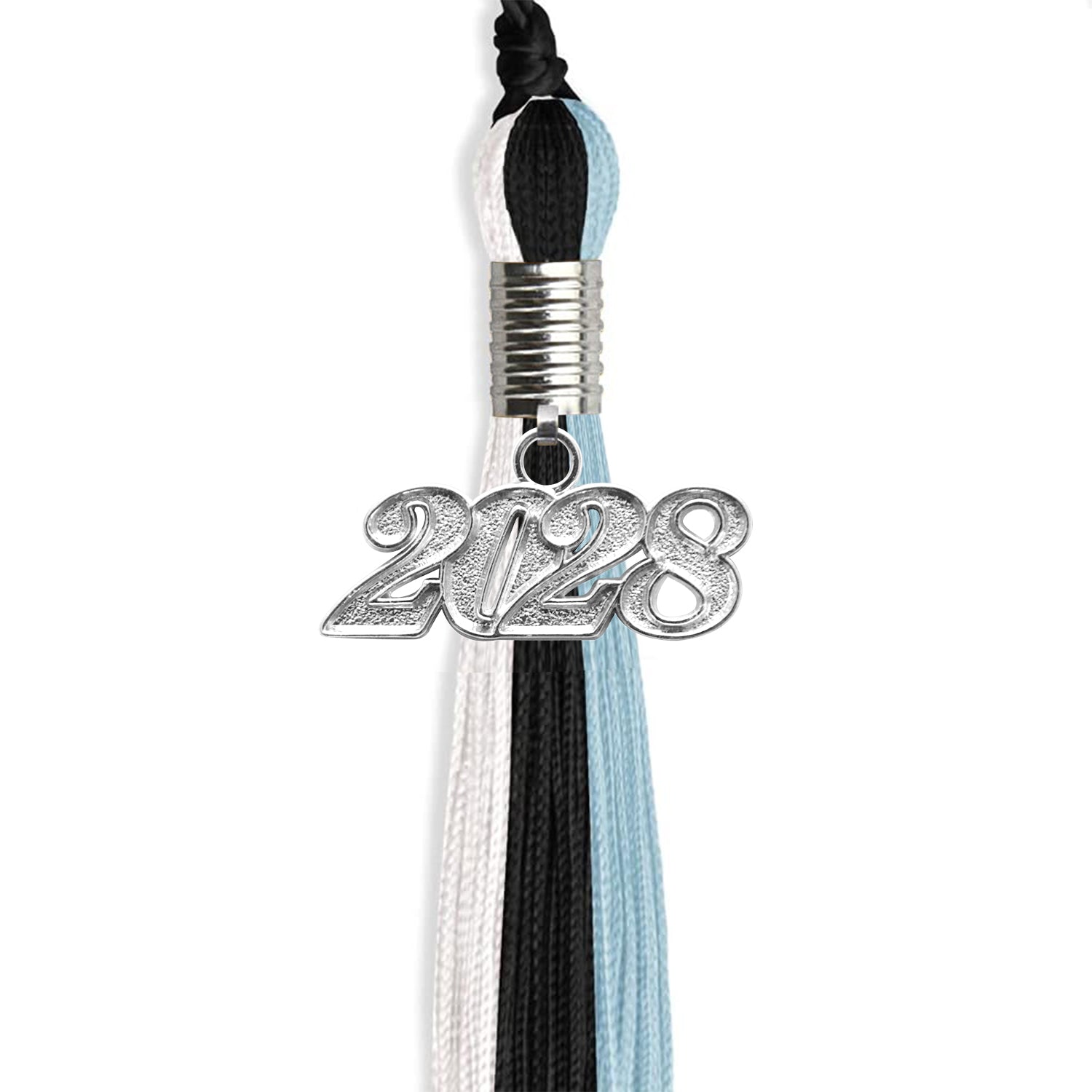 Black/Light Blue/White Graduation Tassel with Silver Date Drop - Endea Graduation