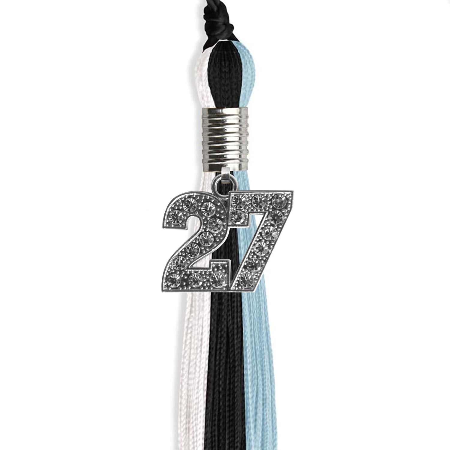 Black/Light Blue/White Graduation Tassel with Silver Date Drop - Endea Graduation