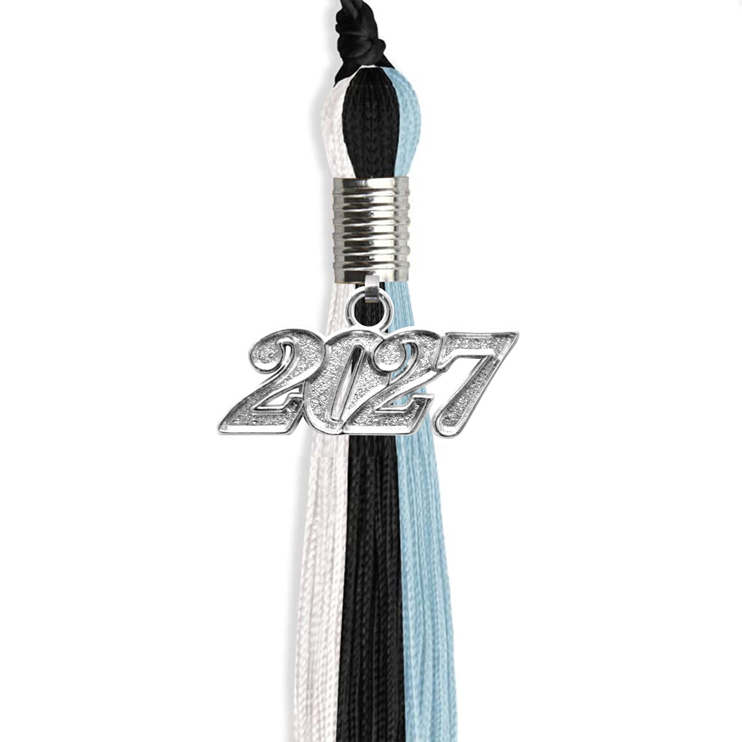 Black/Light Blue/White Graduation Tassel with Silver Date Drop - Endea Graduation